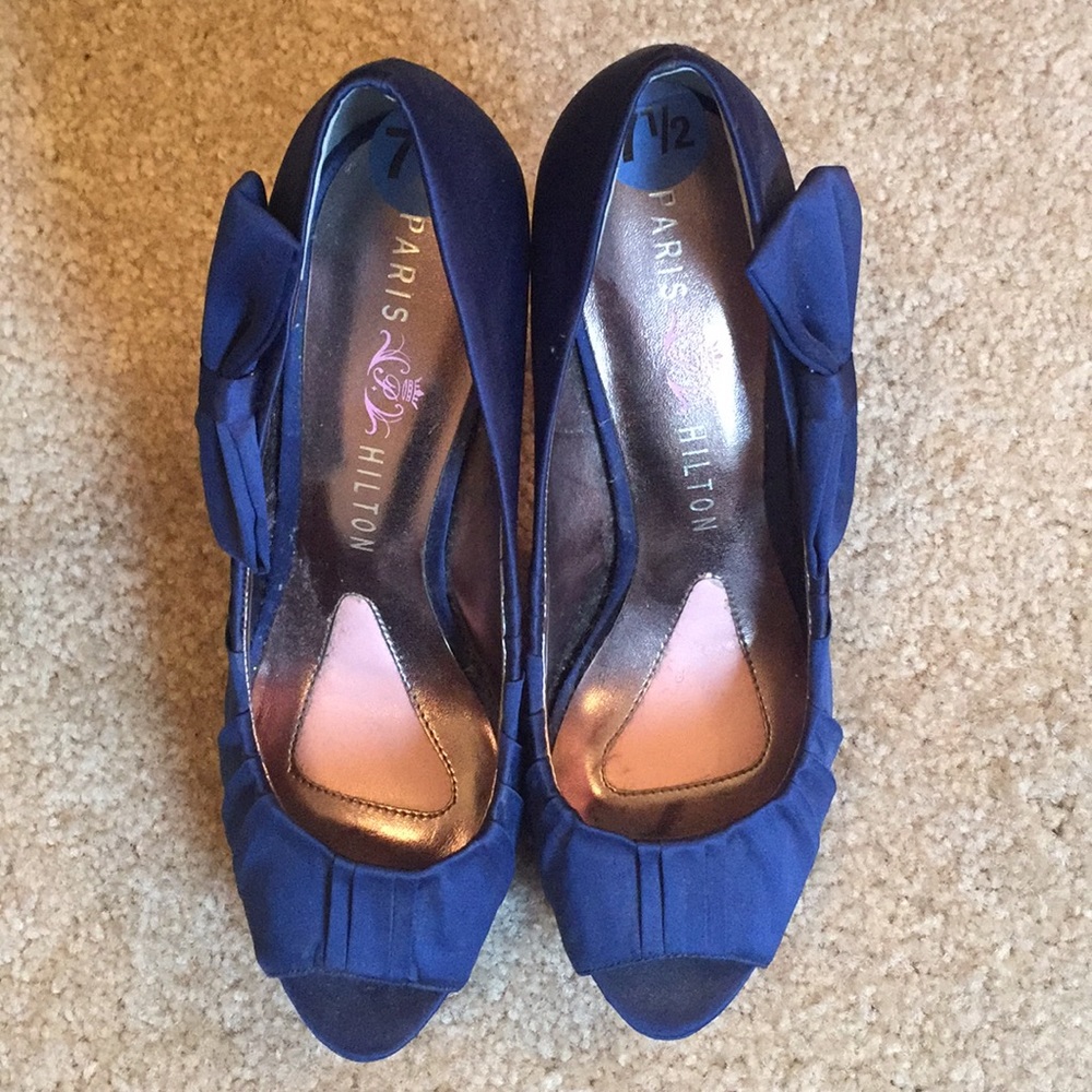 Paris Hilton navy satin stiletto